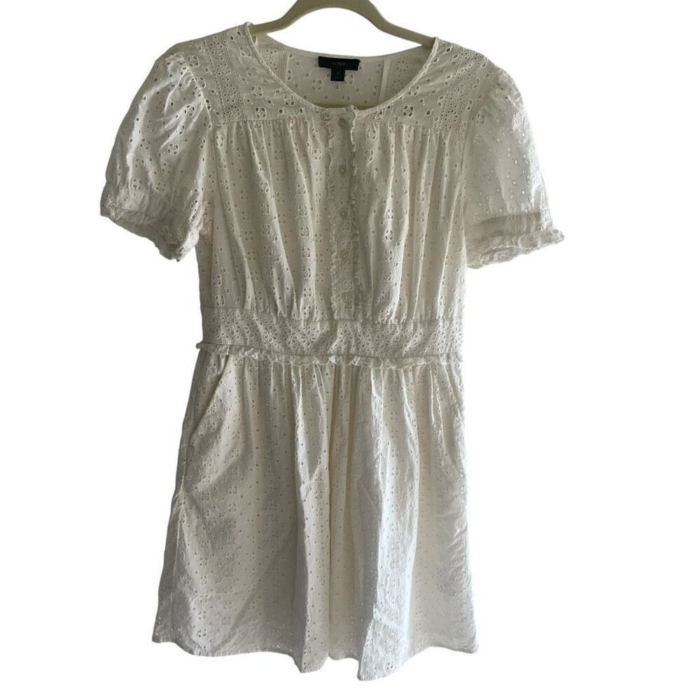 J Crew White Eyelet Lace Summer Short Sleeve Dress Women’s Size 2 XS Bride Beach